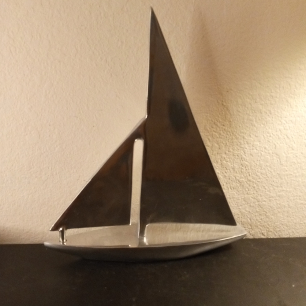 GORGEOUS MCM Zodax Chrome 12"x14" Sailboat 3D Sculpture.